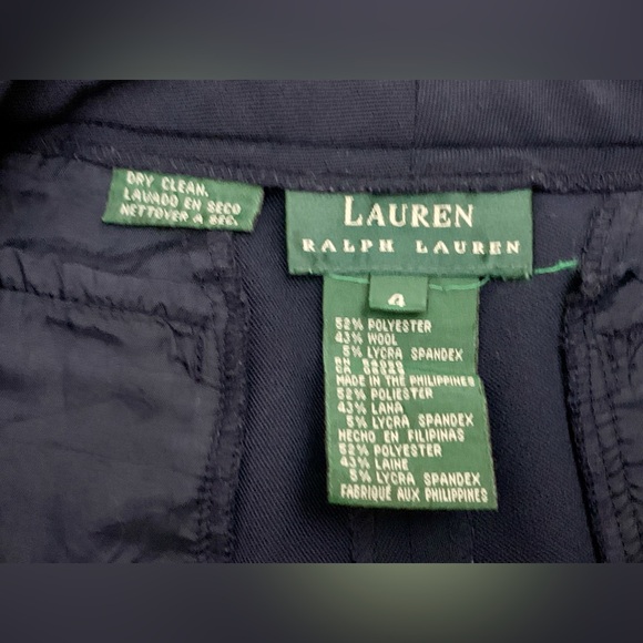 Women’s 4 Lauren Ralph Lauren Navy Wool Blend Flat Front Pants Slacks - Picture 7 of 13